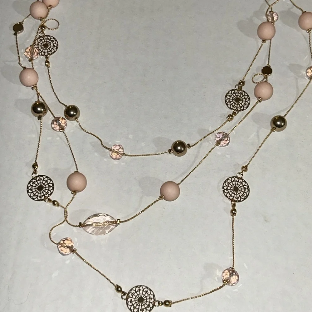 NWT Nicole Miller Three strand embellished long necklace & drop earrings set